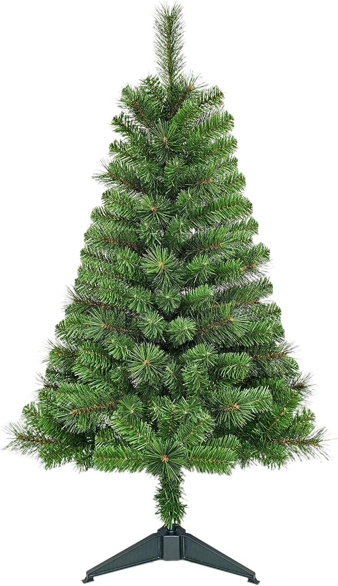 4FT Unlit Artificial Christmas Tree with Hard Needle and PVC Branches, Full Shape, Plastic Stand, Indoor Holiday Decoration