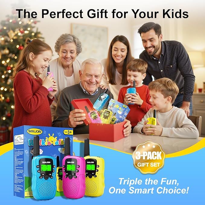 SANJOIN Walkie Talkies for Kids Toys for Boys Girls 4-6, 3 Miles Range Walkie Talkie to Camping, Outdoor 4 Year Old Girl Birthday Gifts for 3 4 5 6 7 Year Old Boy Girl Gifts Age 6-8