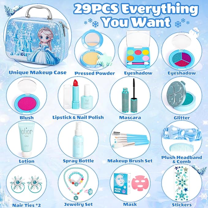 Frozen Pretend Makeup for Toddlers Toys 3-5, Fake Play Make Up Pretend Play Princess Frozen Toys for Girls, Christmas Birthday Princess Gifts Toys for 3 4 5 6 7 8 Year Old Girls Kids