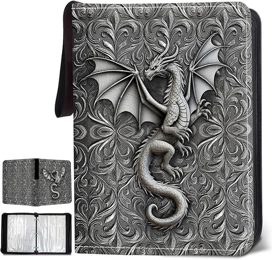 900 Pocket Card Binder, Trading Card Binder with 50 Durable 9-Pocket Pages, Non-3D Dragon Design on Pocket Card Packs, Christmas Birthday Gifts for Zipper Closure Collector's Album