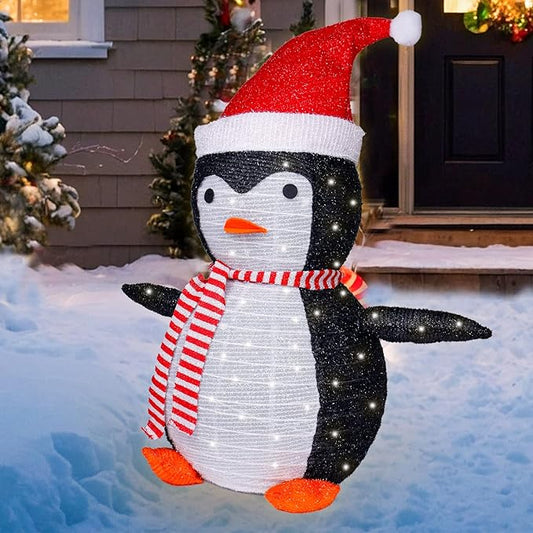 Penguin Christmas Decorations Outdoor, 28 Inch Collapsible Penguin Outside Christmas Decorations with 45 LED Lights, Light Up Xmas Yard Decorations, Lighted Porch Lawn Decor