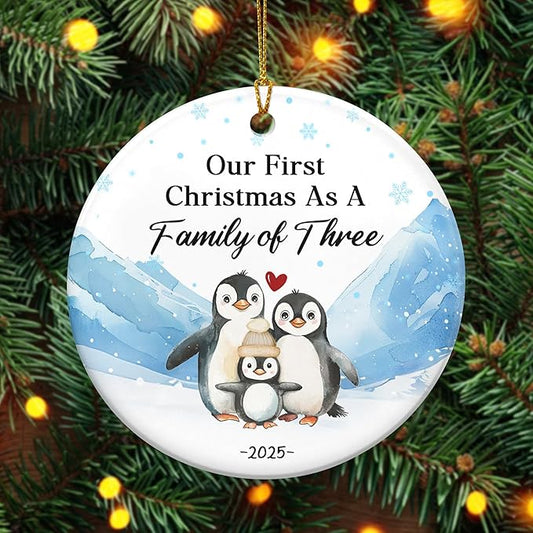 OASSIE Baby's First Christmas Ornaments 2025 - Ceramic Christmas Ornaments 2025 for Tree Decorations - Gifts for New Mom Dad Parents Couples, Family of Three, Pregnancy Announcement for Grandparents