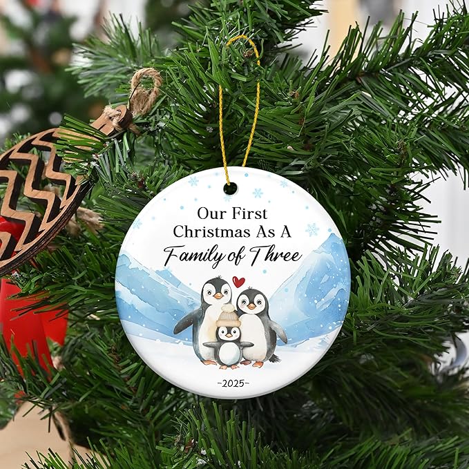 OASSIE Baby's First Christmas Ornaments 2025 - Ceramic Christmas Ornaments 2025 for Tree Decorations - Gifts for New Mom Dad Parents Couples, Family of Three, Pregnancy Announcement for Grandparents