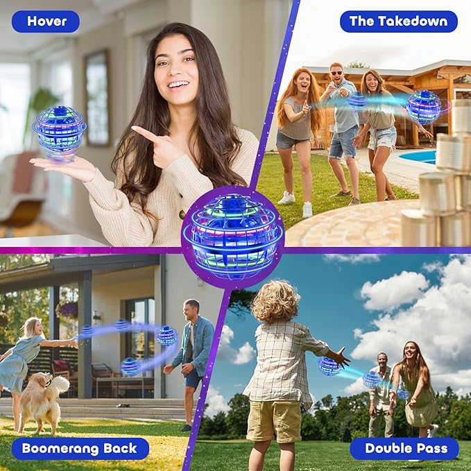 Tikduck Flying Orb Ball 2025 Toys Soaring Hover Pro Boomerang Galactic Fidget Cool Magic Hand Controlled Mini Drone Cosmic Globe Spinner Safe for 6 7 8 9 10+ Year Old Kids Outdoor Toys (Blue)