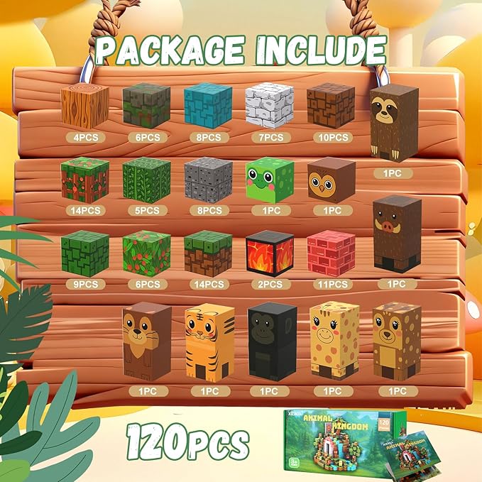 120 PCS Magnetic Blocks for Kids Ages 3 4 5 6 7 8 9 10, STEM Sensory Animal Magnetic Toys, Christmas Birthday Gifts for Toddlers Boys & Girls