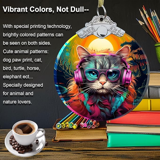 Cat Christmas Ornament Crystal Glass 3" for Christmas Decorations for Pet Lovers - Cat Gifts for Women Men