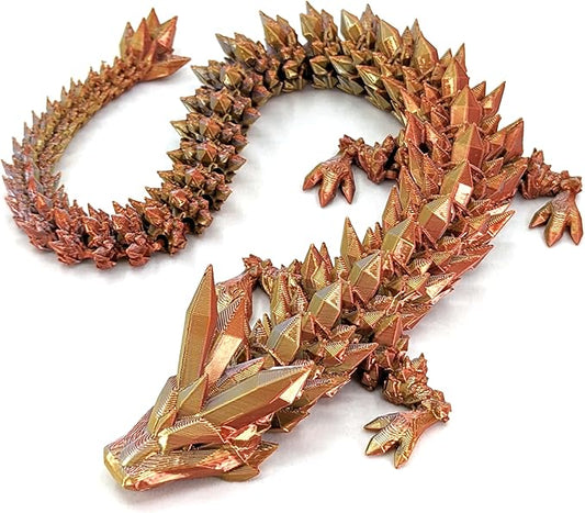Medium 12" Articulated Crystal Dragon - Multi Color 3D Printed Plastic Dragon Figure - Rainbow Pearlescent Colors - Interlocked Body Segments and Legs (Medium 12", Electrum)