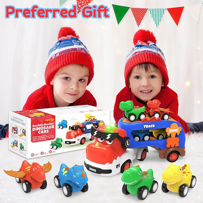 Dinosaur Toys for Kids 2 3 4 5 6,5 in 1 Dinosaur Truck with 4 Dino Car,Light & Sound,Toys for 2-7 Year Old Boys Toddlers,Christmas Birthday Gift Toys for 3 4 5+ Year Old Boys Girls Kids