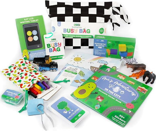 BapronBaby Feeding Littles Busy Bag (Black Checkerboard) - Toddler Travel Activity Kit, Restaurant Activity Kit for Independent and Family-Wide Play, Age 3+