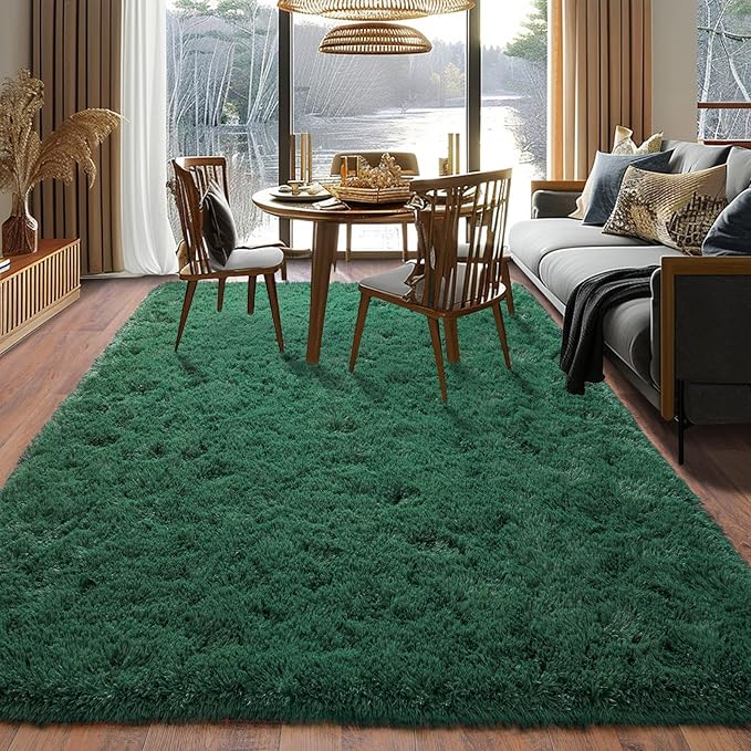 6x9 Super Fluffy 6x9 Rug for Bedroom, Modern Shag Dark Green Area Rugs, Soft and Cozy Plush Large Carpet for Kids, Girls Boys and Teens Decorations for Living Room Dorm Nursery Classroom