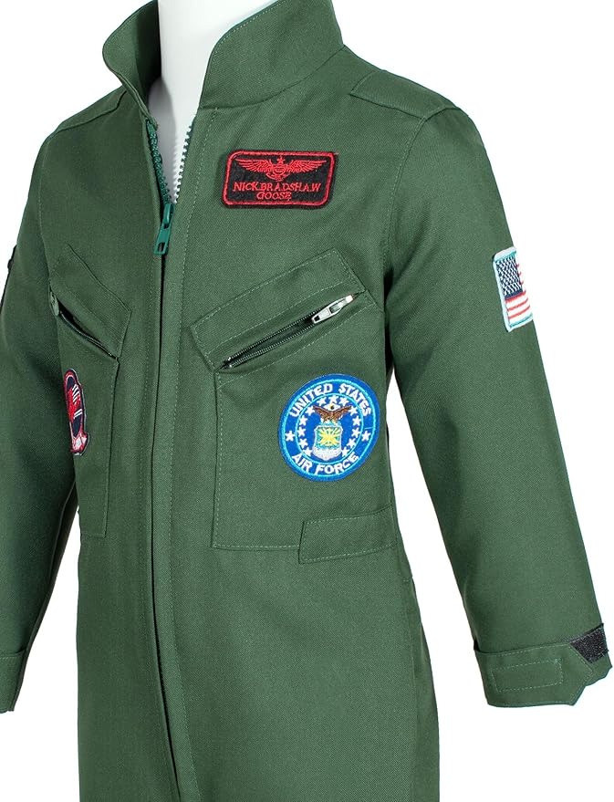 Kids Fighter Pilot Costume - Air Force Flight Suit Roleplay Dress Up with Aviator Accessories for Girls Boys