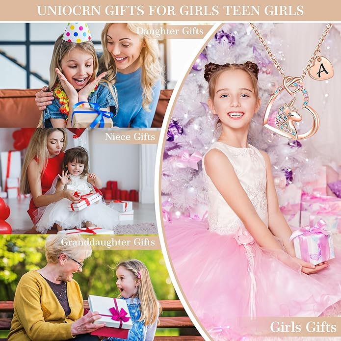 Hidepoo Stocking Stuffers for Teen Girls Kids - Colorful CZ Heart Pendant Initial Unicorn Necklaces for Girl Jewelry Birthday Gift Christmas Gifts for Grandkids Girls Kid