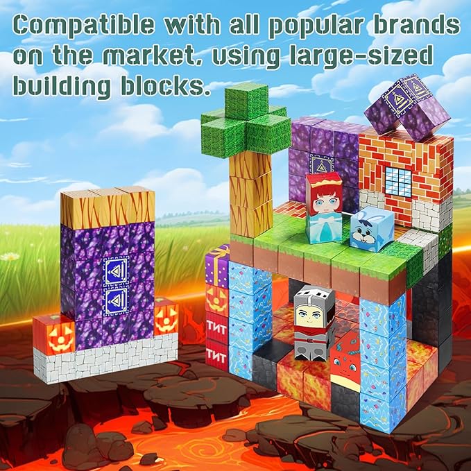 100PCS Magnetic Blocks-1inch -Adventure at Lava World Blocks Set - Magnetic Cubes Building Blocks Toys for Halloween Christmas Birthday Gift - STEM Sensory Toys for 3+ Years Old Girl Boys