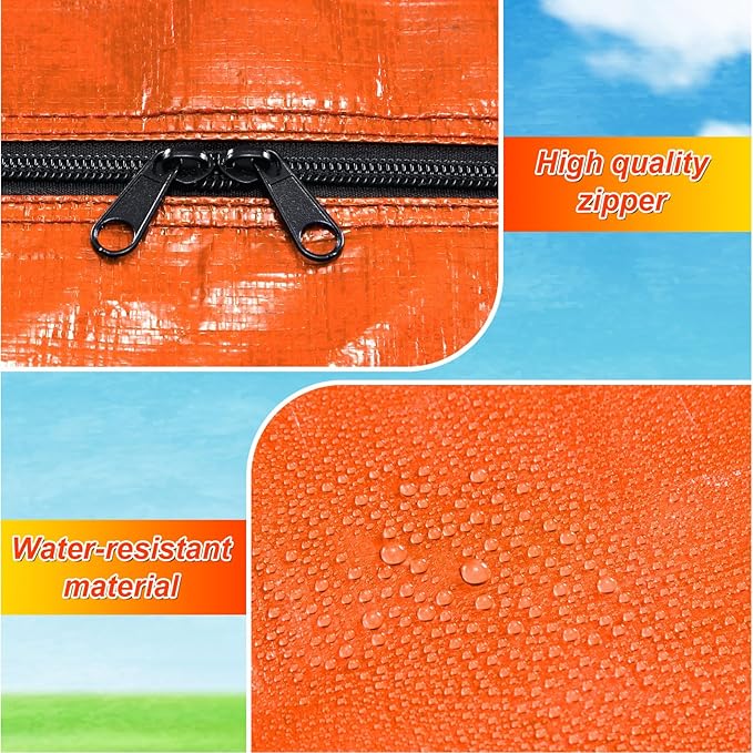 Windyun 4 Pack 98 Gallon Extra Large Storage Bags XXL Moving Bags with Zipper Handles Heavy Duty Jumbo Big Totes Box for Halloween Skeleton 4-12 Feet Christmas Tree Storage College Dorm Cloth (Orange)