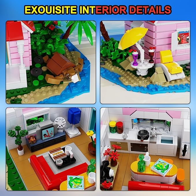 Kame House Building Kit, Pink Sea View Apartment Architecture Model Building Blocks Toy, Compatible with Lego, Creative Christmas for Anime Fans、Teens、Adults (1423PCS)