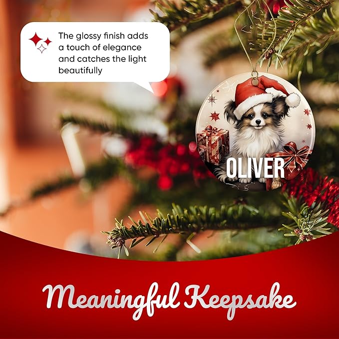 Papillon Personalized Dog Ornament - Pet Ornament for Christmas Tree - 3" Round Ceramic - Printed in USA - Choose from 200 Breeds - Dog Mom - Dog Dad - Xmas Decoration DOG0153