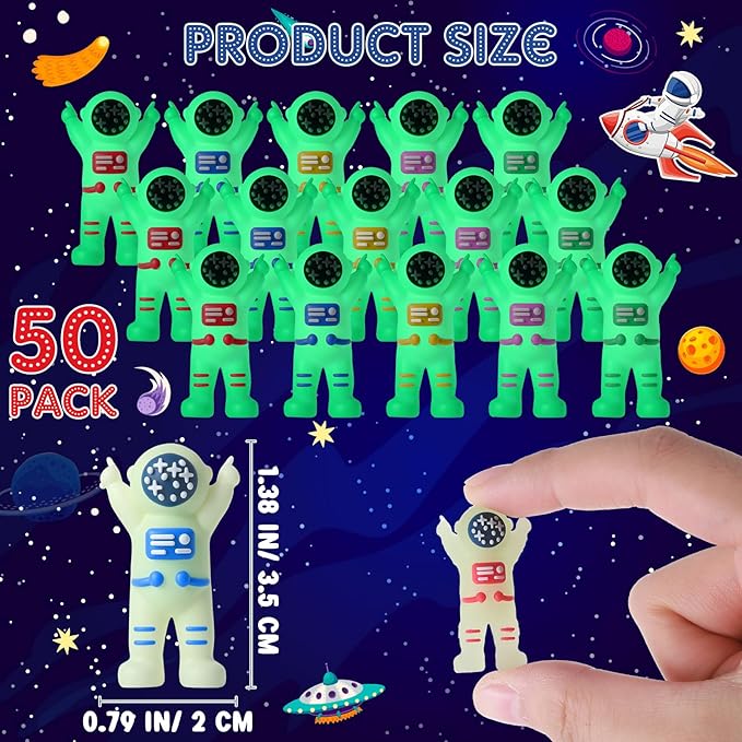 50 Pcs Mini Astronaut Figurines Glow in The Dark Miniature Astronaut Tiny Spaceman Toys for Space Party Piñata Cake Topper Kids School Classroom Prize Gift Hide and Seek (Full Body Glow)