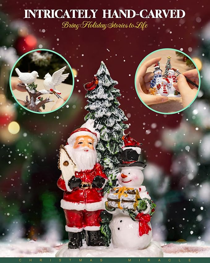 Musical Christmas Snow Globes Lantern, 11" Lighted Electric Snowglobes with 8 Holiday Songs, 6H Timer Dual Power, Santa & Snowman Christmas Ornaments Snow Globe for Kids Adults, Gifts for Men Women