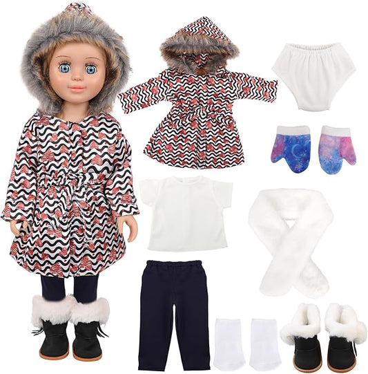 18-inch Doll Down Jacket, Doll Winter Clothing Set, 5 Different Colors and Patterns Available. (White/Black-Heart Print)