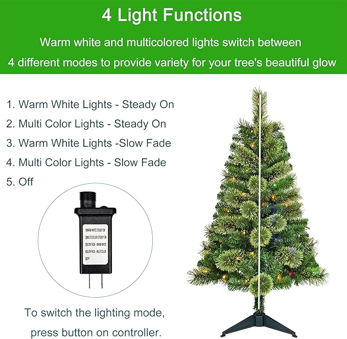 4FT Pre-Lit Artificial Christmas Tree with 70 LED Lights, 4 Light Modes, 189 Tips, PVC Cashmere Branches, Plastic Stand, Indoor Use