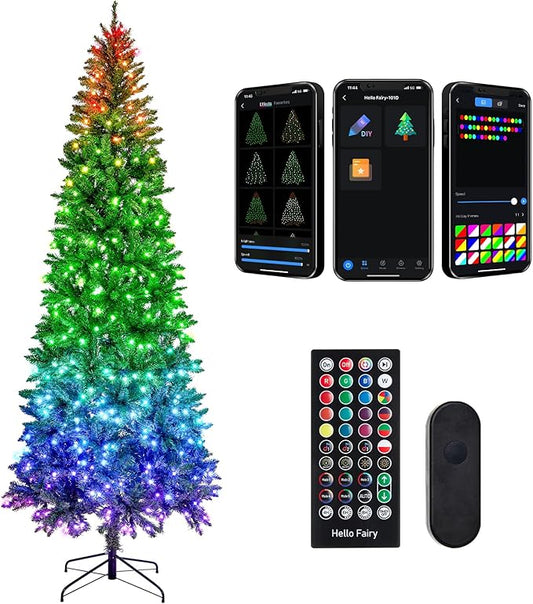 9FT Prelit Christmas Tree with 550 LED Lights, App Controlled Artificial Christmas Tree with Multi-Color RGB Lights & Music Sync, Slim Pencil Christmas Tree for Home Christmas Decorations