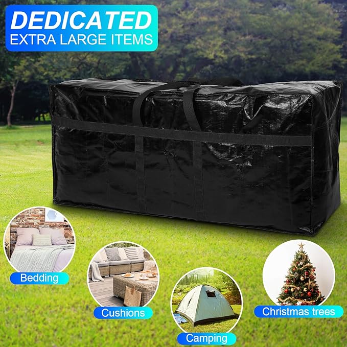 Windyun 4 Pack 57 Gallon Extra Large Storage Bags XXL Moving Bags with Zipper Handles Heavy Duty Jumbo Big Totes Box for Halloween Skeleton 4-12 Feet Christmas Tree Storage College Dorm Cloth (Black)
