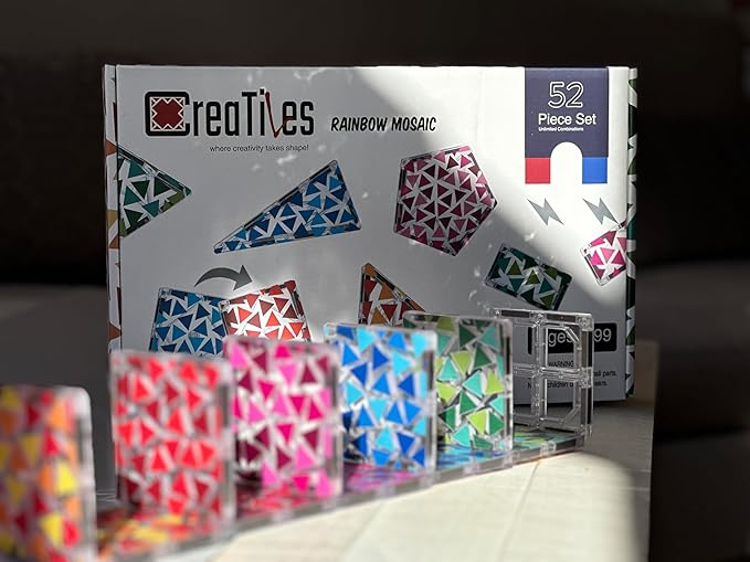 Magnetic Tiles Set - 52 PCS Double-Sided Color Tiles for Kids | Unique Geometric Design for More Creative Builds | STEM Toy for Ages 3 4 5 6 7 8 9+ Birthday Gift Boys & Girls