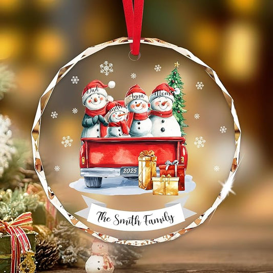 Personalized Christmas Ornaments - Family of 2,3,4,5,6,7,8 Snowman Red Truck Family Christmas Ornament 2025, Custom Name Gift, Holiday Xmas Tree Decoration
