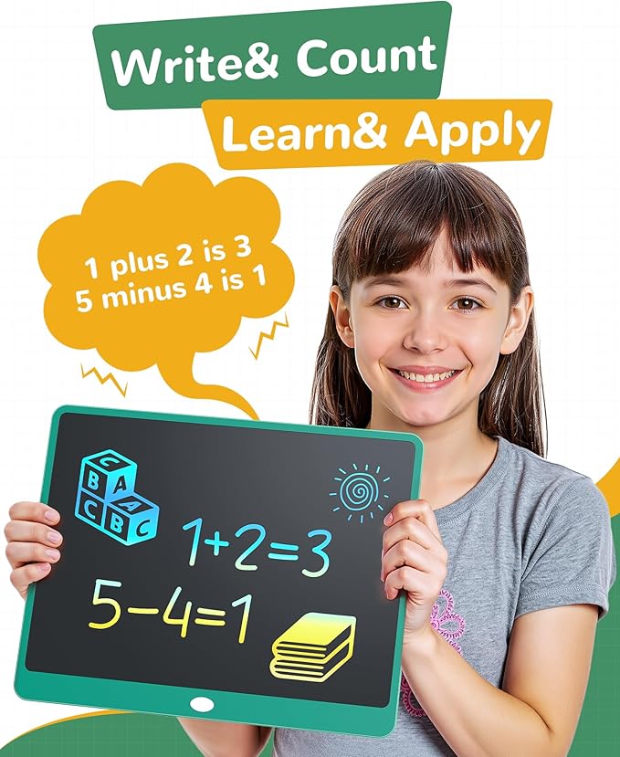 KOKODI LCD Writing Tablet, 16 Inch Colorful Toddler Doodle Board Drawing Tablet, Erasable Reusable Electronic Drawing Pads, Educational and Learning Toy for 3-6 Years Old Boy and Girls(Green)