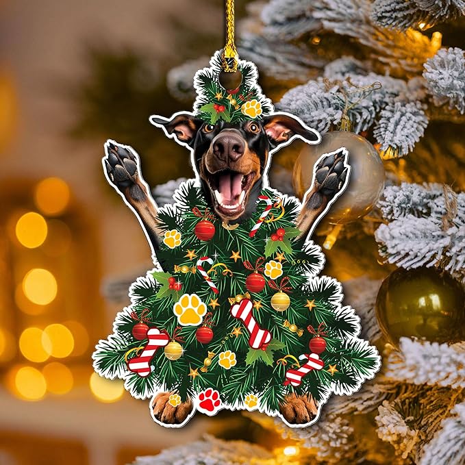 2025 Doberman Pinscher Christmas Tree Ornament - Festive Holiday Acrylic Hanging Decoration with Adorable Doberman Dog - Doberman Dog Christmas Tree Topper Ornament