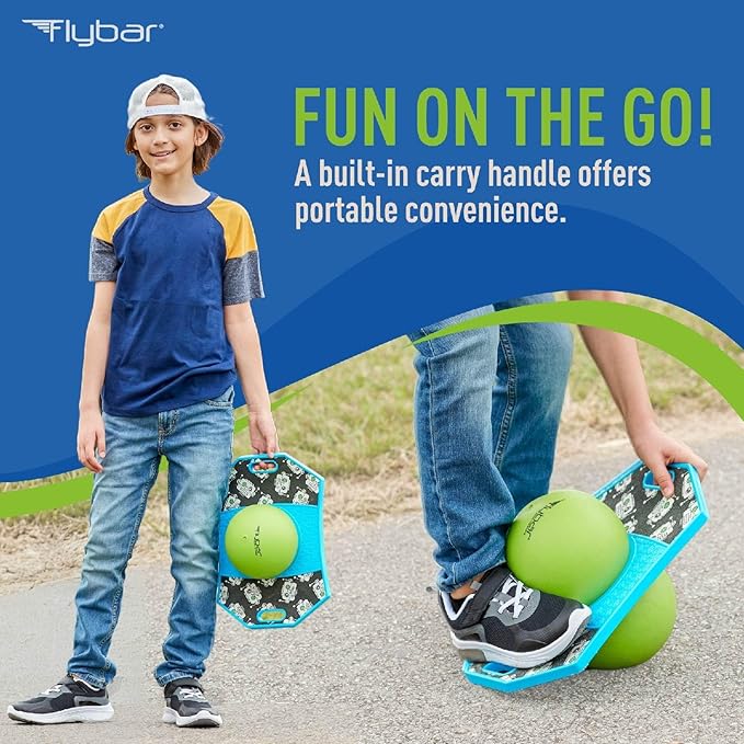 Flybar Pogo Trick Ball for Kids, Bounce Board for Boys and Girls Ages 6+, Up to 160 lbs, Includes Pump, Easy to Carry Handle, Durable Plastic Deck Indoor, Outdoor Toy Pogo Jumper,