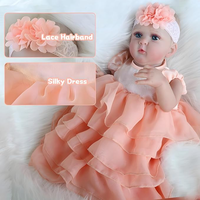 Realistic Reborn Baby Dolls-18 Inch Real Life Baby Dolls Girl Lifelike Baby Doll with Accessories for 3+ Years Old (Orange)