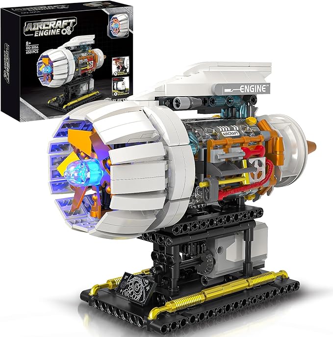 Aircraft Engine Building Kit for Adults, STEM Mini Engine Model Toy with Motor & Hand Rocker, Compatible with Lego Airplane Set, Gift Idea for Kids & Teens Boys 8-14 (635 PCS)