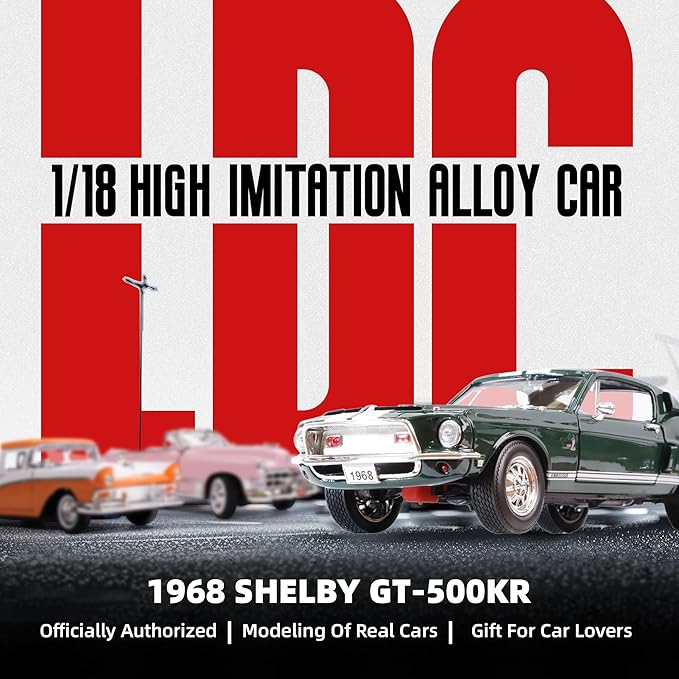 1968 Ford Shelby Cobra GT-500KR 1:18 Scale Diecast Model Premium Alloy Sports Cars with Display Case, Working Steering, Best Gift for Men, Dad & Kids 14+ Years Collector's(Green)