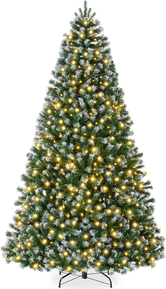 Best Choice Products Artificial Frosted Christmas Tree, 7.5ft Premium Pre-Lit Realistic Spruce Holiday Décor w/Dense Branches, Metal Base – Green Spruce
