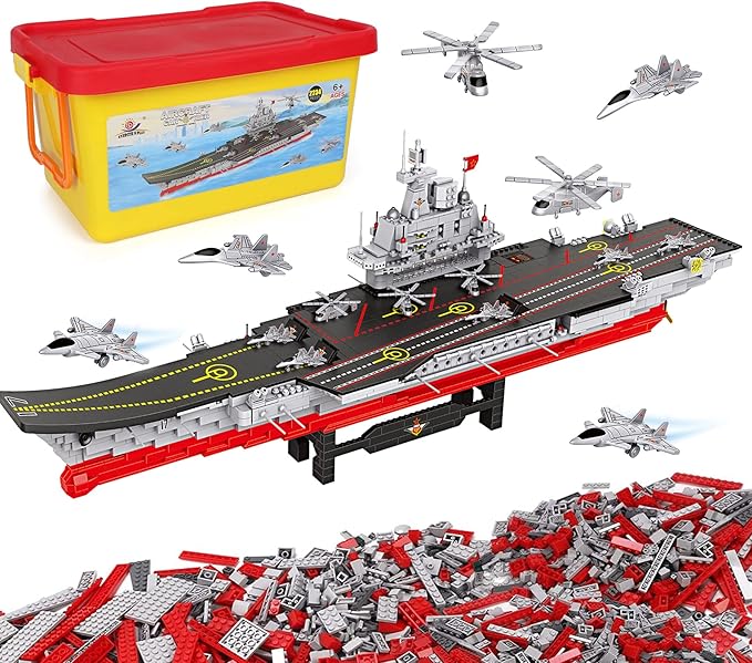 2234 Pieces Aircraft Carrier Building Blocks Set with Storage Box, 38x 7.7x10.5 Inch Stress Release Large Construction Military Warship Battleship Boat Blocks Toys for Adults and Kids 14 Years and Up