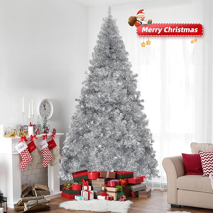 Bonnlo 6ft Unlit Christmas Tree, Artificial Christmas Tree w/1000 Branch Tips, Sturdy Metal Stand, Indoor & Outdoor Xmas Tree for Holiday Decor, Silver