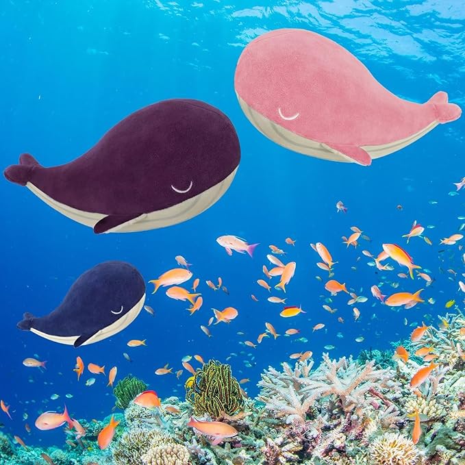 MUPI Whale Stuffed Animals Plush Pillow 4 Size Cute Soft Cotton Plushies Pillows Kawaii Blue Whale Toy Gifts for Kids Boys Girls Adults (Purple, 10 Inch)