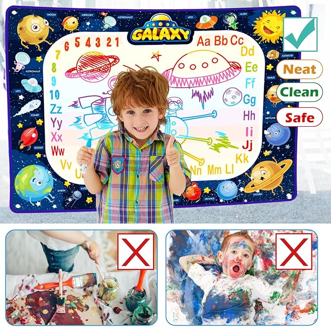 Jasonwell Aqua Water Doodle Mat 40x28 Inches Large Magic Drawing Doodling Mat Coloring Mat Educational Toys Christmas Birthday Gifts for Kids Toddler Boys Girls Age 2 3 4 5 6 7 8 Year Old (Galaxy)