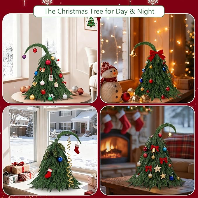 Tabletop Norfolk Pine Christmas Tree, 2FT Green Mini Artificial Christmas Tree with Norfolk Branch, Small Xmas Tree for Christmas Holiday Indoor Decoration