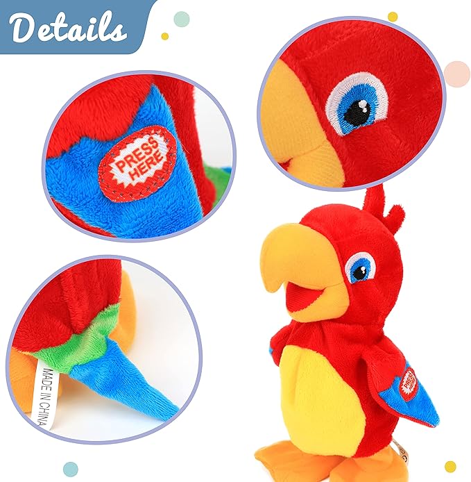 Hopearl Talking Parrot Repeats What You Say Walking Electric Interactive Animated Toy Speaking Plush Buddy Birthday Festival for Toddlers Birthday, 8''