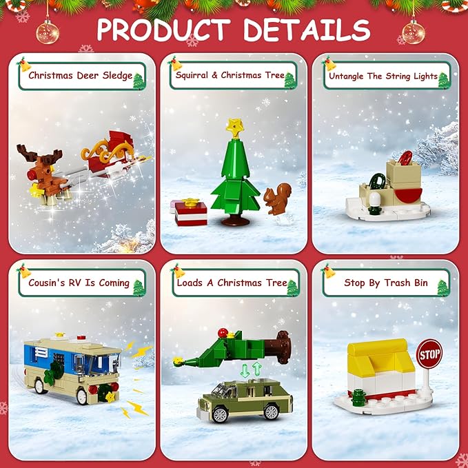 Advent Calendar 2025 Christmas Holiday Xmas Countdown Calendar Gifts for Kids Ages 6+, 24 Surprises Festive Decor with Houses, RV, Car, Sledge... Compatible with Lego Gifts for Fans, Adult, Boys and Girls