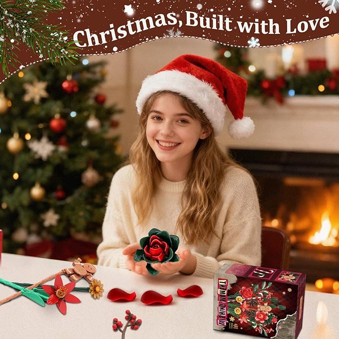 Christmas Flowers Bouquet Building Set, Xmas Botanical Collection Compatible with Lego Flowers for Home Living Room Christmas Decor, Xmas Gift for Grandkids & Teens, 865 PCS