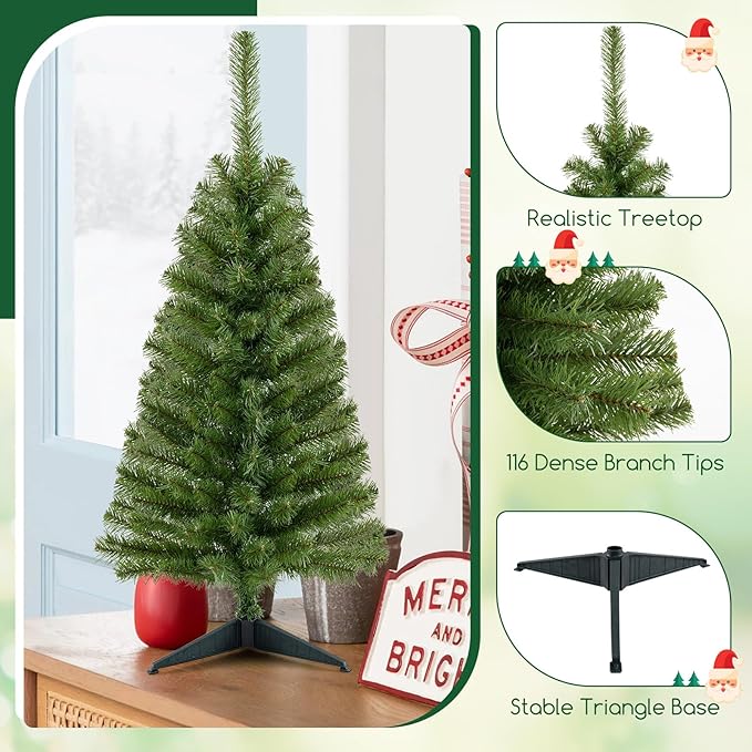 GOLFLAME 3FT Artificial Christmas Tree, Premium Mini Xmas Pine Tree with Stand Base Thicken Tips, Great Holiday Decoration (Green)