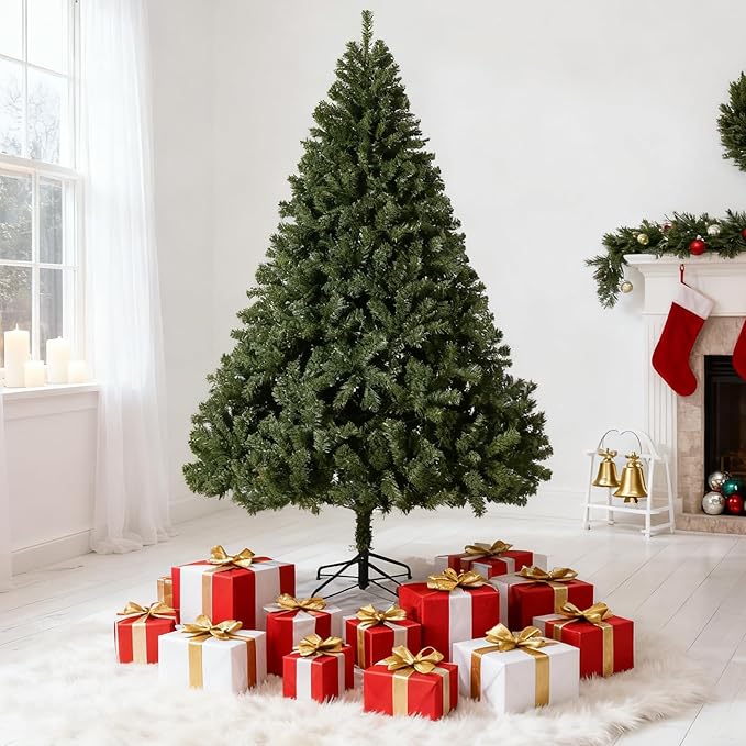 7.5ft Artificial Christmas Tree, Premium Spruce Hinge Material, Holiday Christmas Tree with Metal Hinges and Collapsible Base for Home Gatherings and Office Decorations