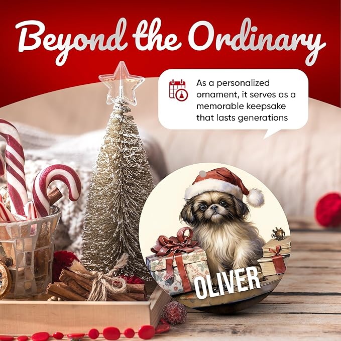 Pekingese Personalized Dog Ornament - Pet Ornament for Christmas Tree - 3" Round Ceramic - Printed in USA - Choose from 200 Breeds - Dog Mom - Dog Dad - Xmas Decoration DOG0155