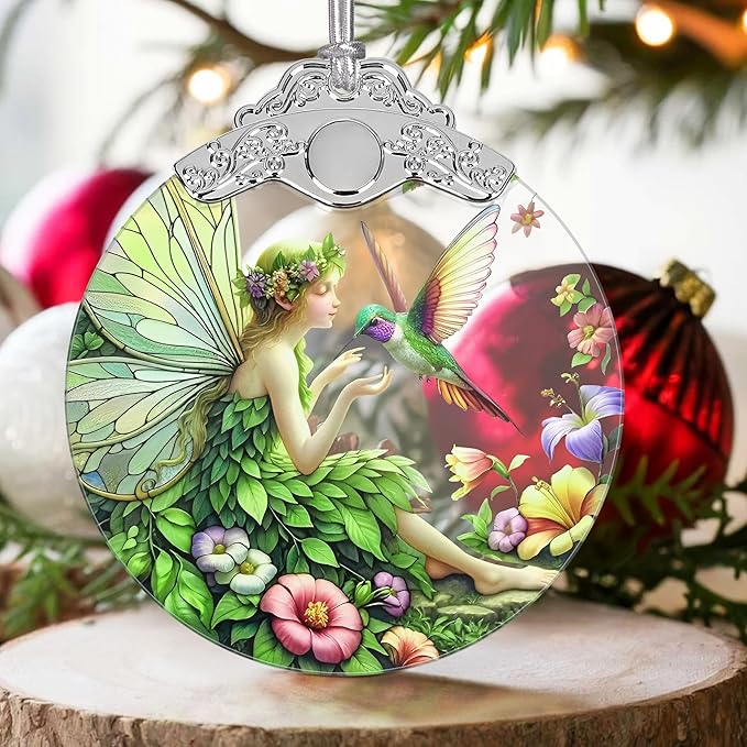 2025 Ornaments for Christmas Tree: Christmas Tree Decoration & Fairy & Hummingbird Themed Stained Glass Gifts