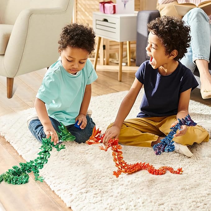 30'' 3D Printed Dragon - 3D Printed Toys, Articulated Crystal Dragon Large Rainbow Animal Fidget Toy, Decor Huge Dragons Collectible Figurines(Red Gold,30inch)