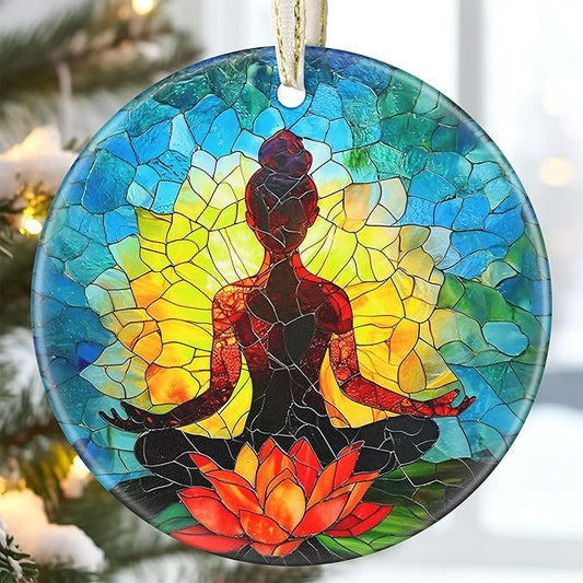 3.5" Ceramic Christmas Ornaments, Christmas Tree Ornaments, Heirloom Keepsake, Gift Exchange, Gift Idea, Bauble Present - Yoga Symbol