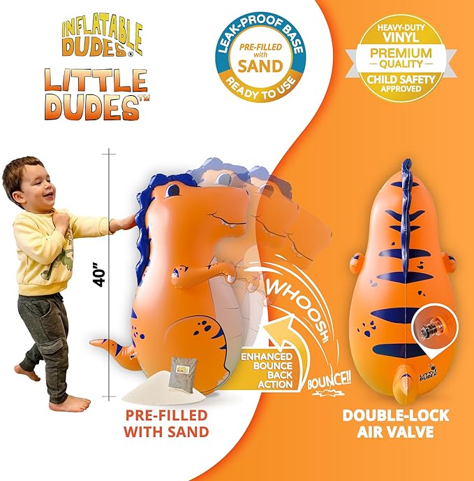 INFLATABLE DUDES Dinosaur -Kids Punching Bag | Already Filled with Sand| Bop Bag | Premium Inflatable Toy | Punching Bag for Kids | Enhanced Bounce-Back Action! | Indoor Outdoor - Party Games